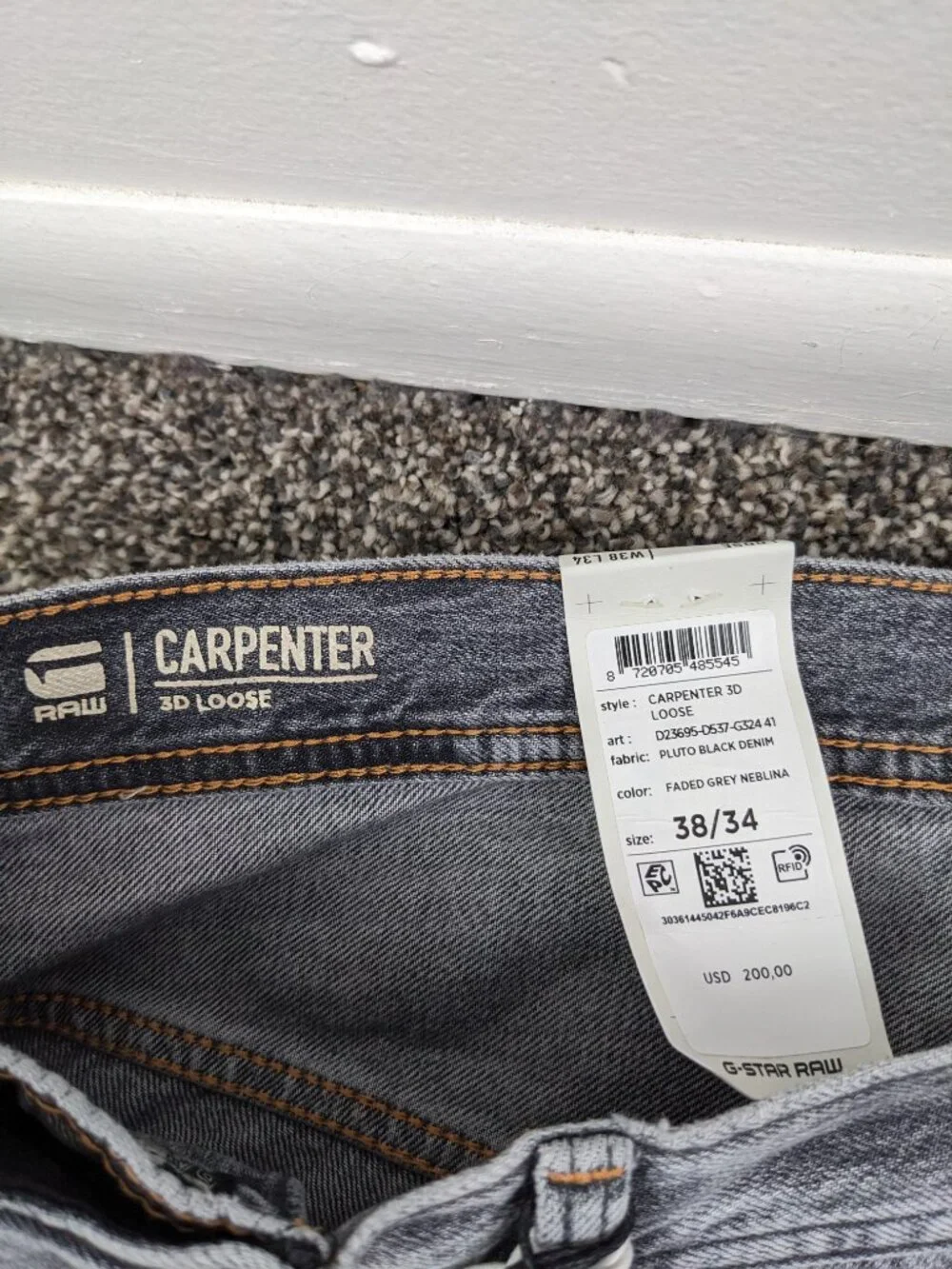 NWT G Star Jeans 3D Carpenter Double Knee Mens 38x33 Loose Fit Faded Gray $200
